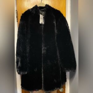 NWT Mango Black Faux Fur Coat